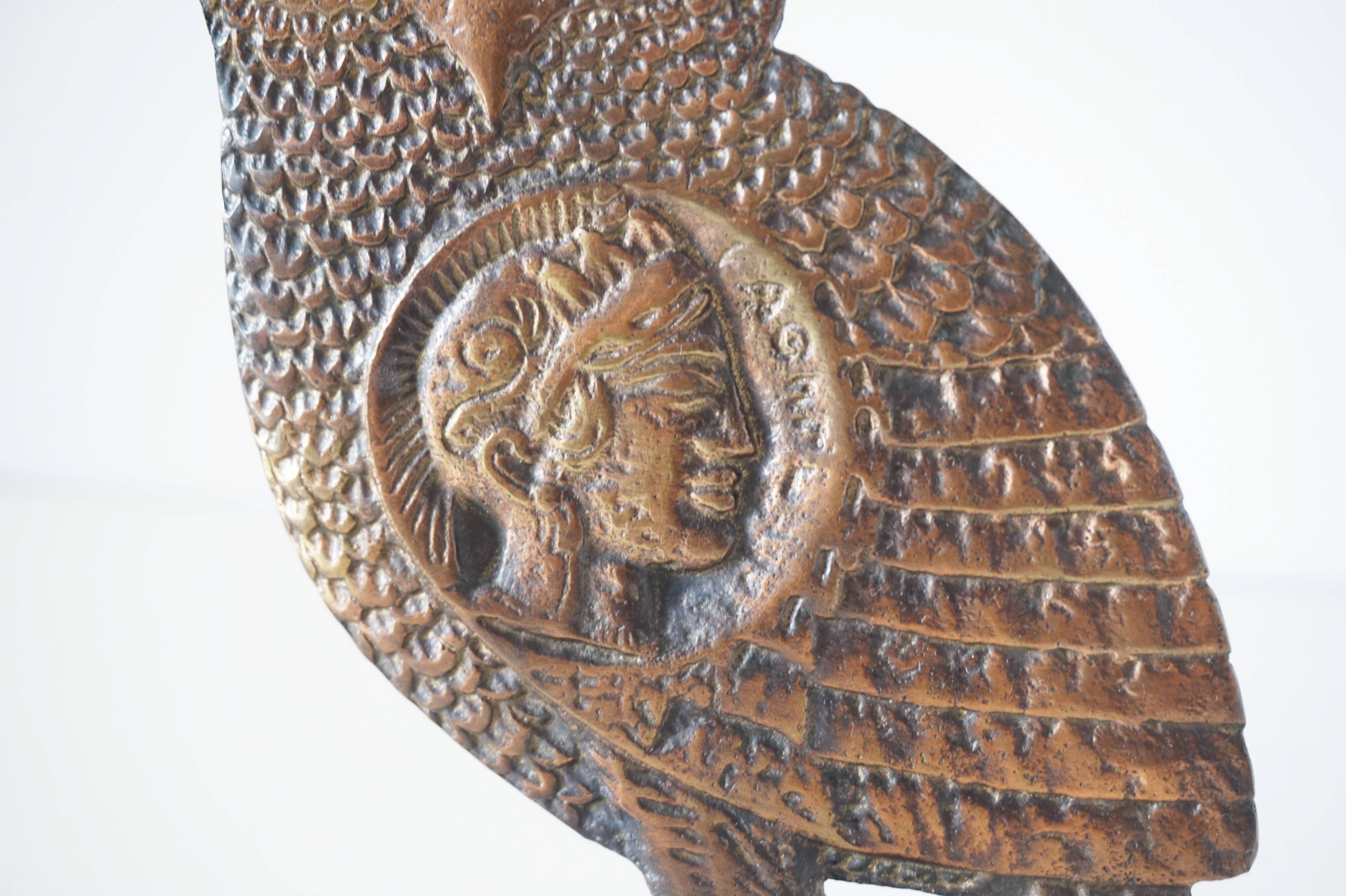 Owl sculpture in gilded brass bronze