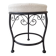 Black iron stool/pouf with its boucle fabric cushion.