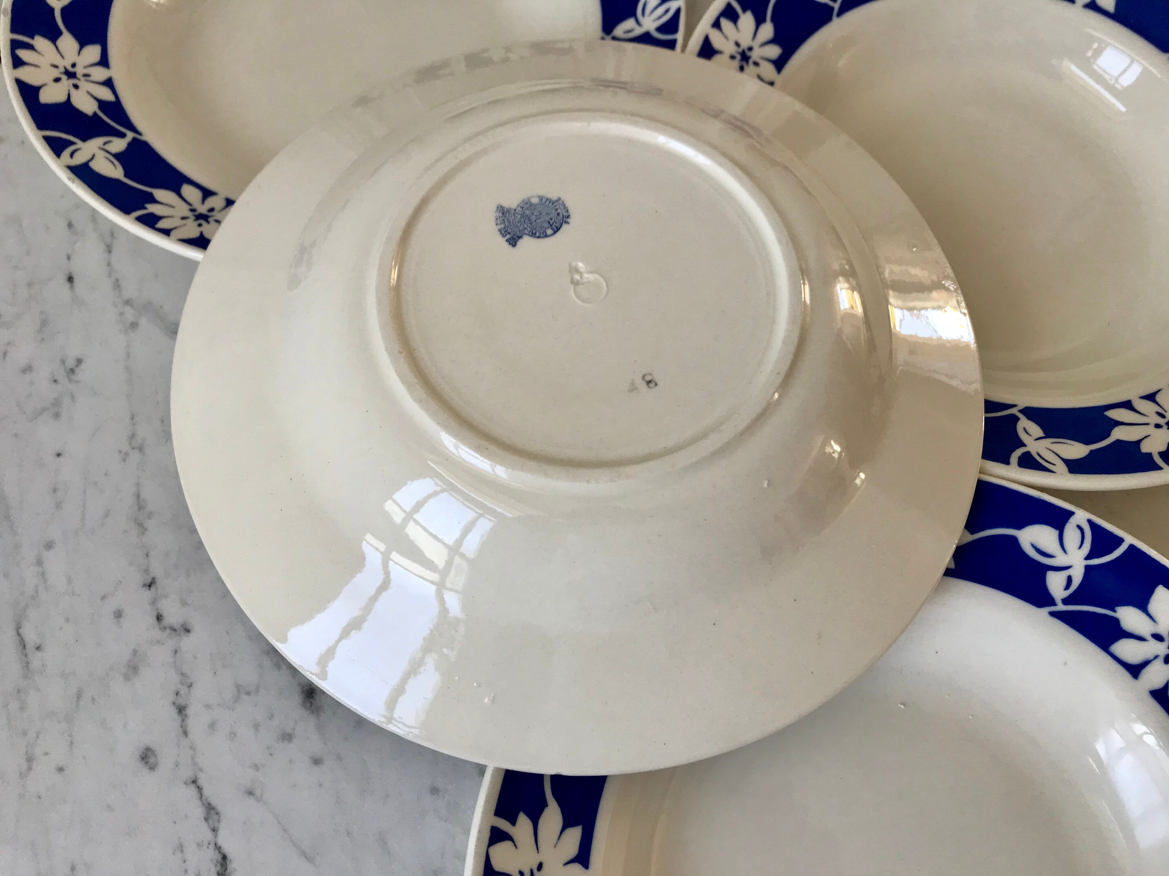 Set of 4 hollow plates Badonviller blue klein 30s