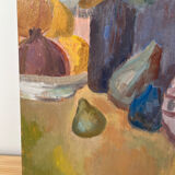 Still life and flowers, oil on panel signed Marina Farolet.