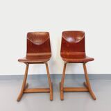 Paire de chaises design vintage ASS Schulmöbel Pagholz Thur-Op-Seat en bois courbé et hêtre