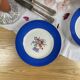 6 blue antique earthenware plates with flowers and gilding from Saint Amand Hamage.