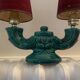 Pair of ceramic lamps with two arms of light, 1940s