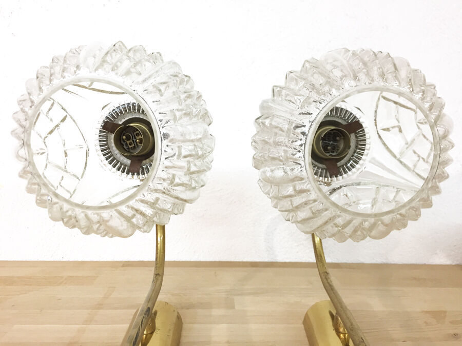 Paire d'appliques laiton doré et verre, 1970