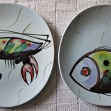 Six Pornic plates with fish and crayfish