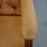 Set of 5 beautiful and luxurious cowhide Chesterfield dining/conference chairs in a light cognac colour