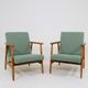 Pair of vintage long chairs mint green bouclé 1970