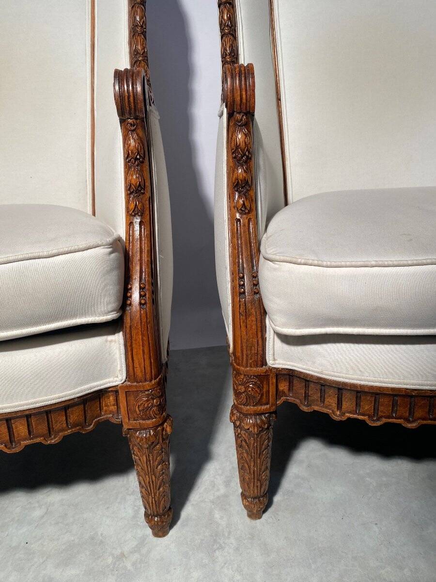 Pair of neoclassical style bergère armchairs