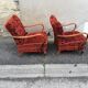 Paire de fauteuils année 50 tissu bordeaux