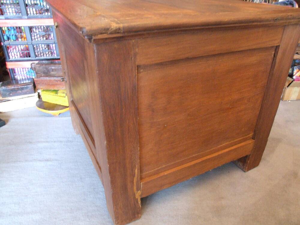 Deep vintage teak wooden chest old Tijori