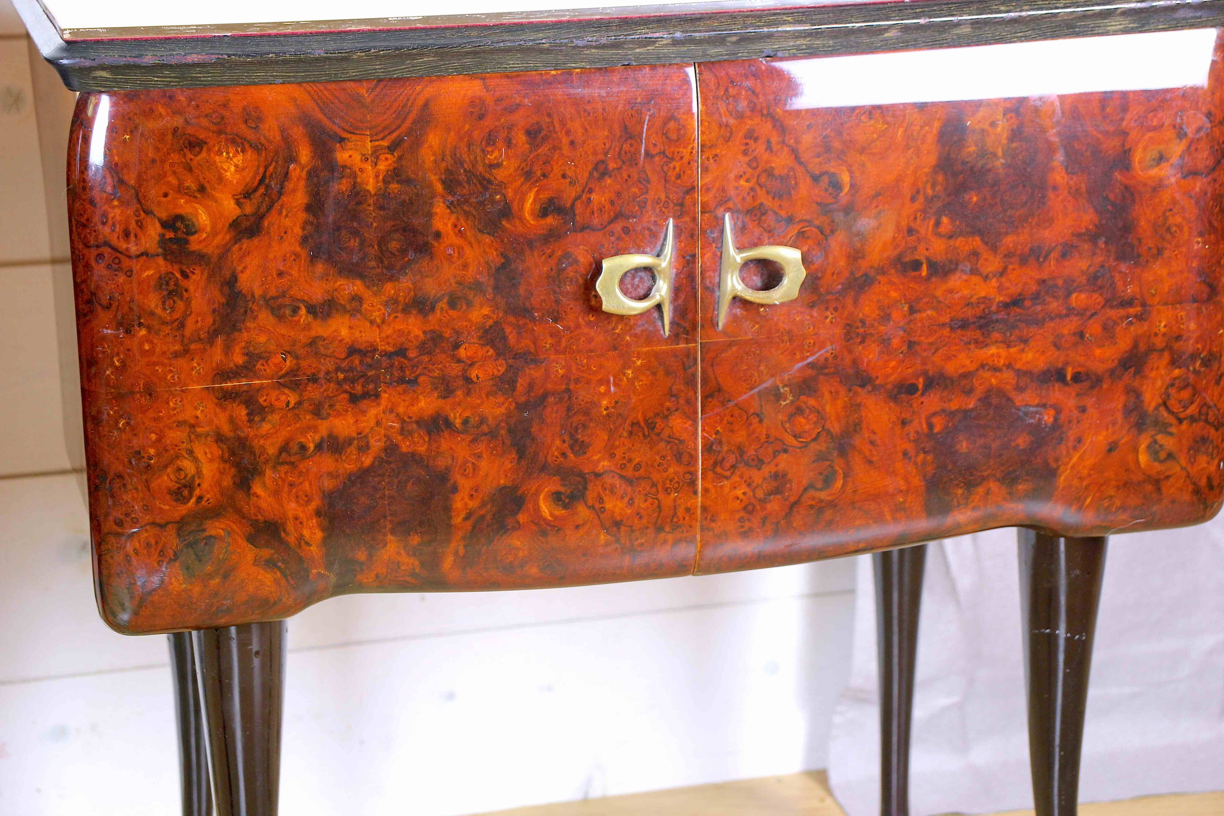 Pair of bedside tables, rosewood and burl walnut, Italy 1950