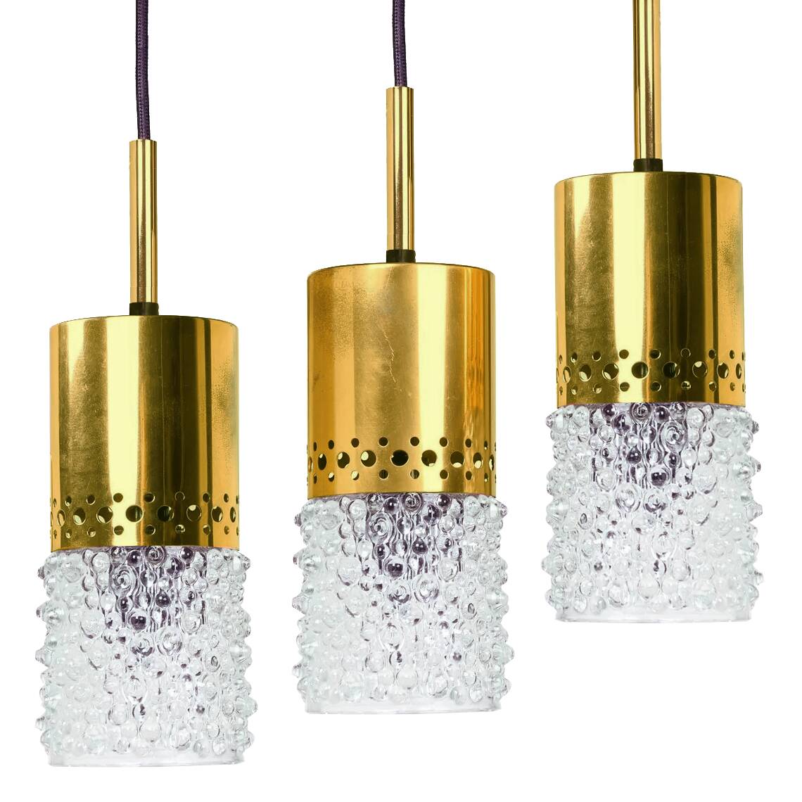 Brass and bubble glass pendant lights by veb narva, 1970s