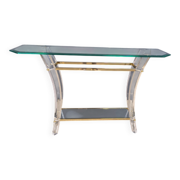 Brass and lucite console table, 1970s