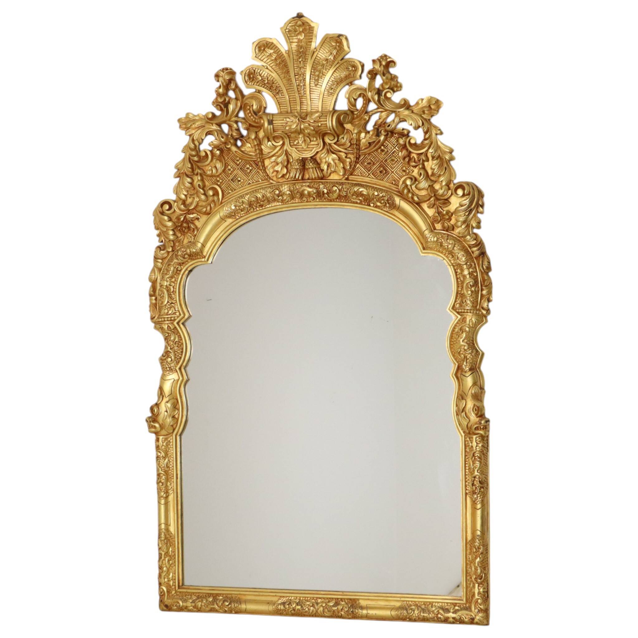 Large Classic Wooden Mirror, Rococo Style Chinoiserie, 124 cm