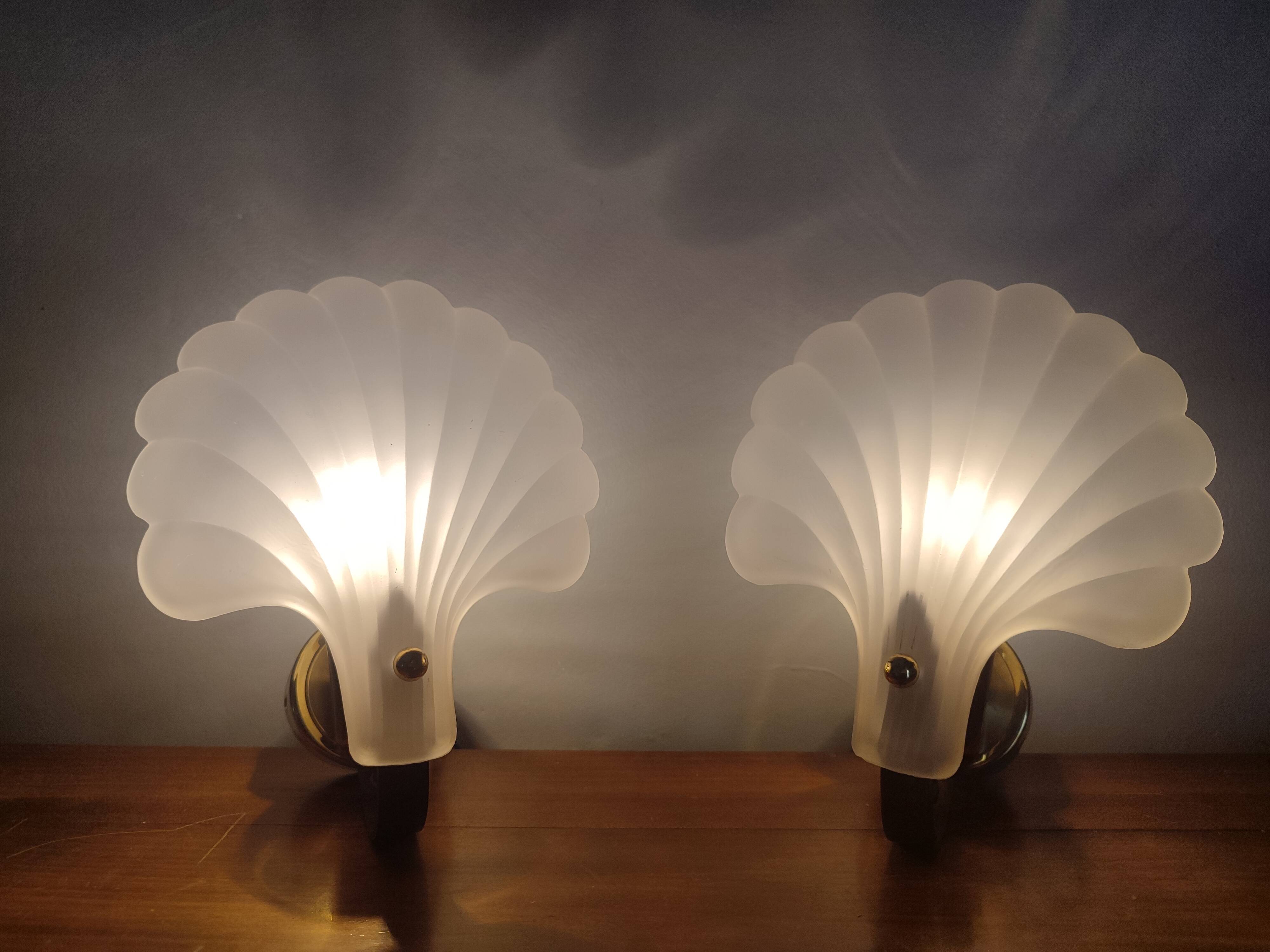 Vintage frosted glass shell wall sconces