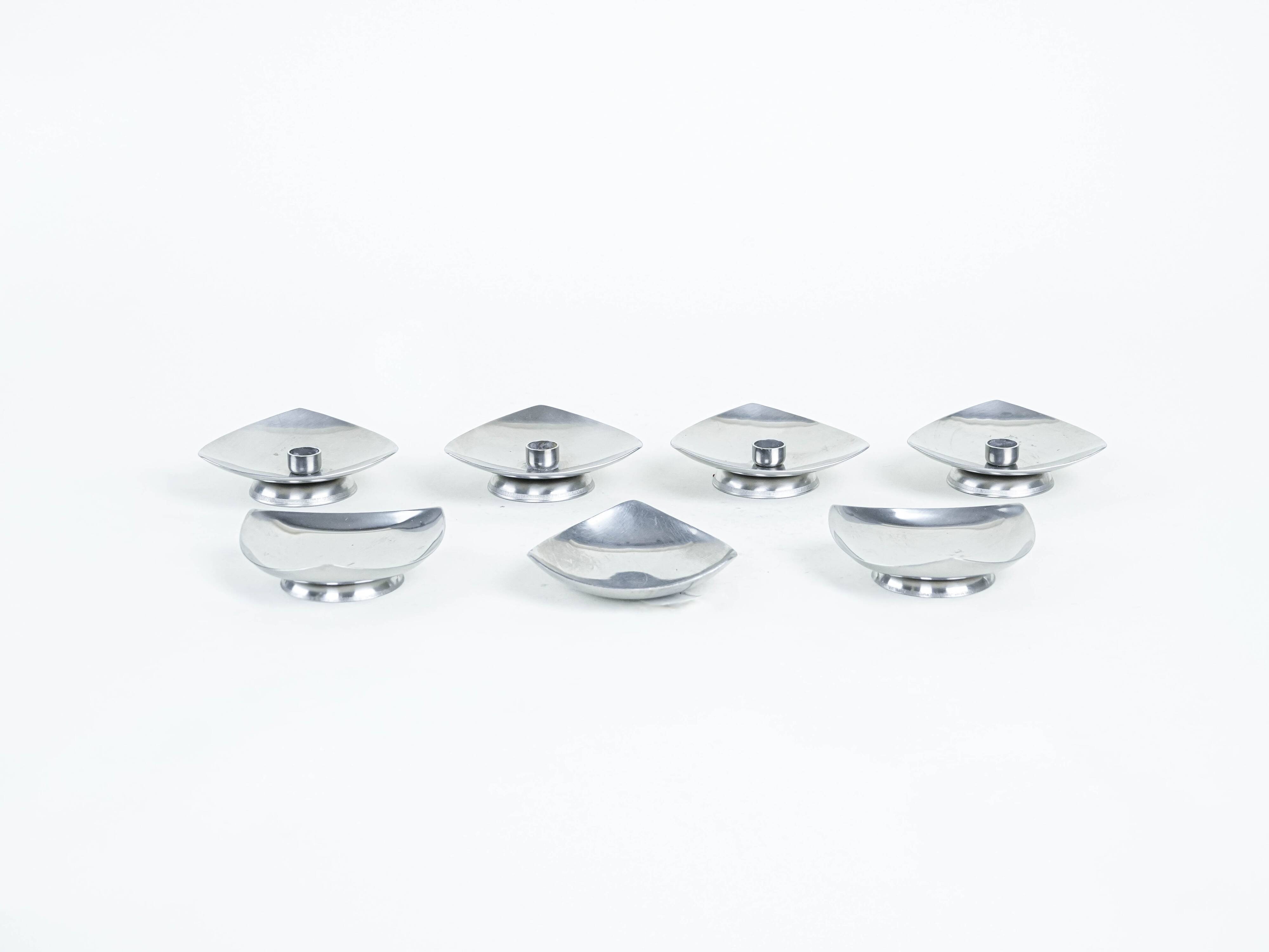 Ensemble de candélabres en acier, design danois, années 1970, fabriqué au Danemark.