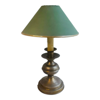 Classical brass table lamp with green shade 1950s