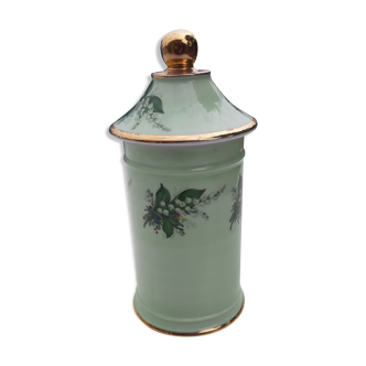 Pot a pharmacie en porcelaine vert et or