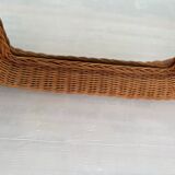 Wicker rattan mirror and carved insert 60s, 75x53 cm
