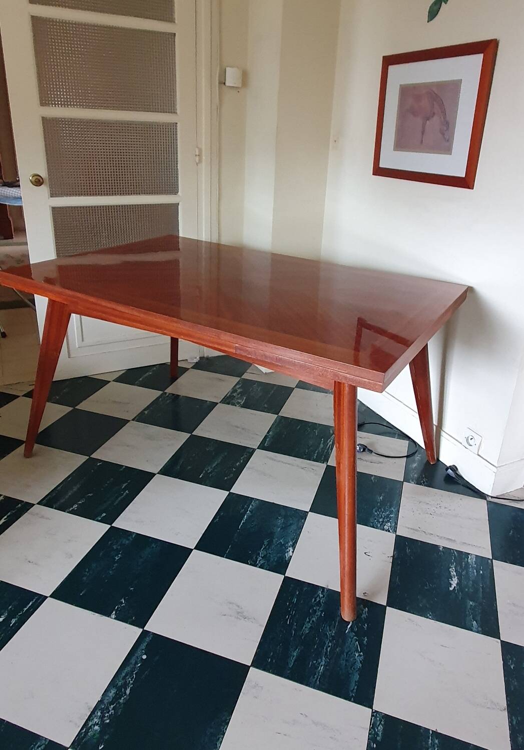Varnished wooden table from the 1960s.