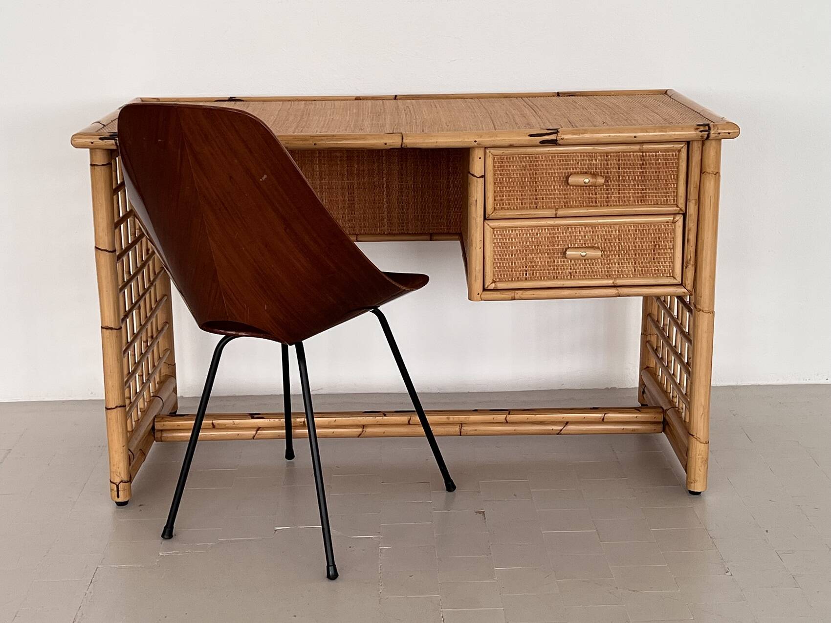 Italian Bamboo and Rattan Desk or Vanity with two Drawers, 1970s