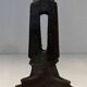 Pair of Modernist Andirons in Cast Iron with Openwork Uprights and Tripod Bases