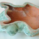 Terracotta frog - garden decor - water green patina