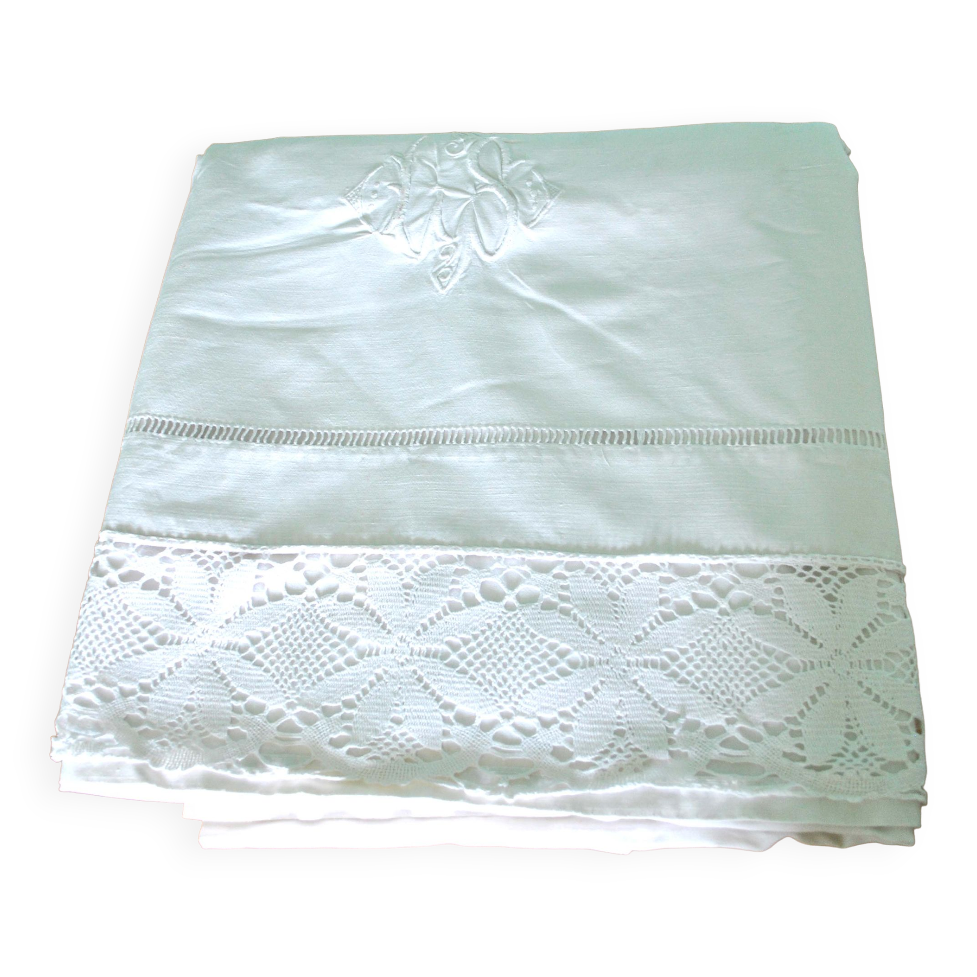Vintage sheets in embroidered cotton and lace LS 170x280 *F1*