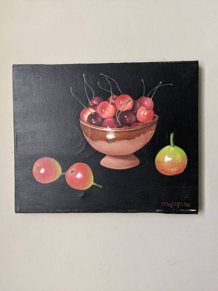 Old oil painting on canvas still life bohemian countryside decoration
