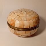 Handmade Round Camel Bone Brass Trinket Box