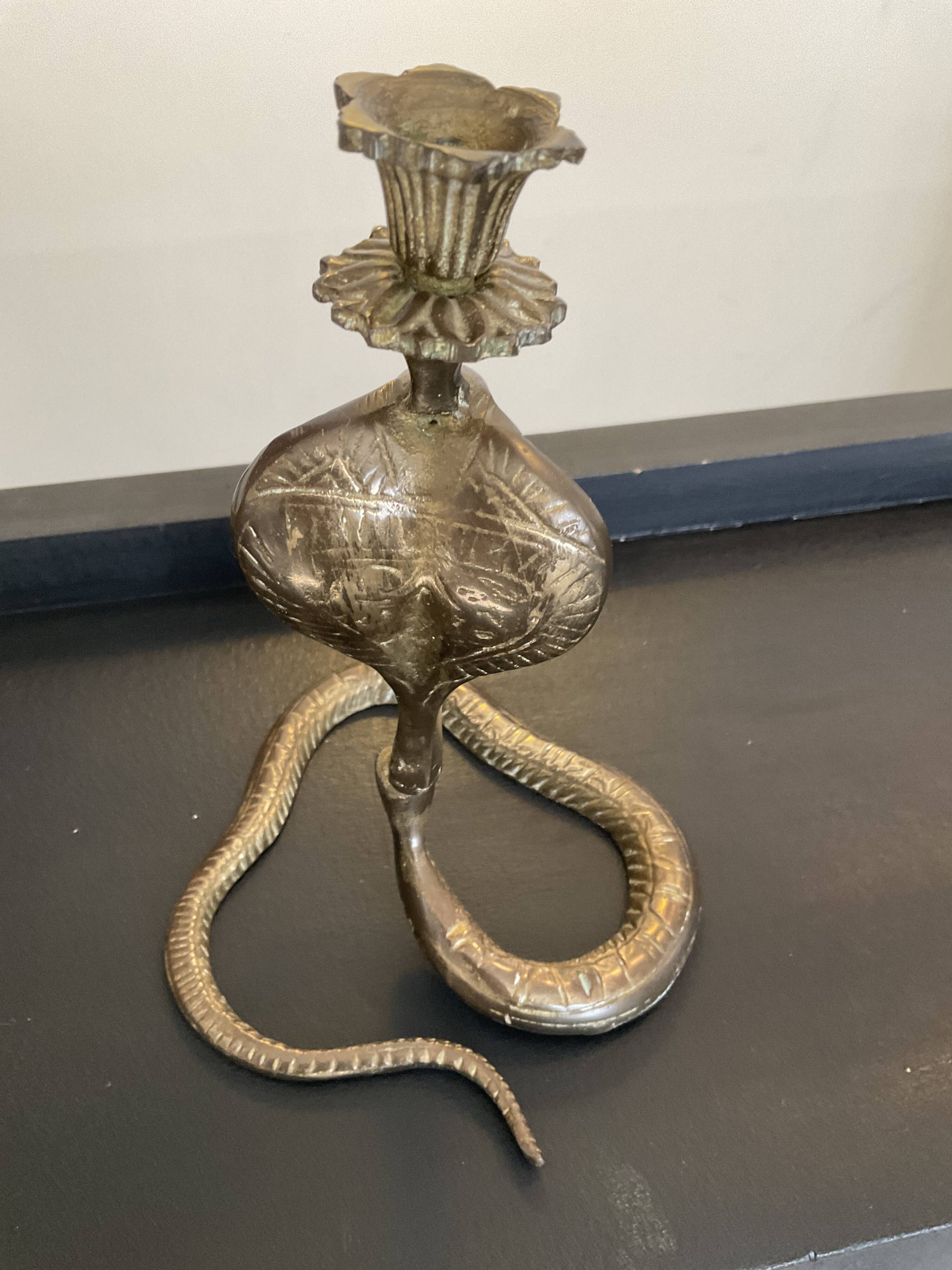 Vintage Cobra bronze candle holder from the 70s