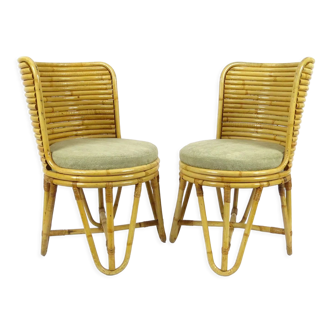 Ensemble de 2 chaises en bambou dans le style de Paul Frankl, années 1950