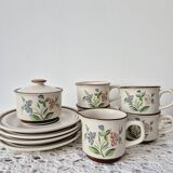 Service à thé/café en grès motif fleurs - Vintage