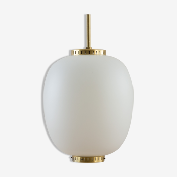 China pendant by Bent Karlby for Lyfa in opaline glass & brass, 60's
