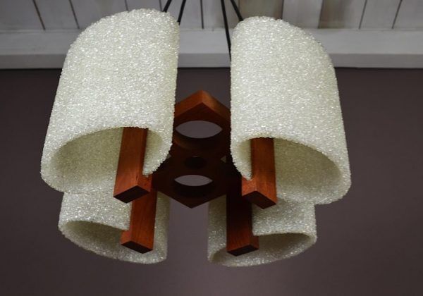 Chandelier vintage 1960 teak Scandinavian design