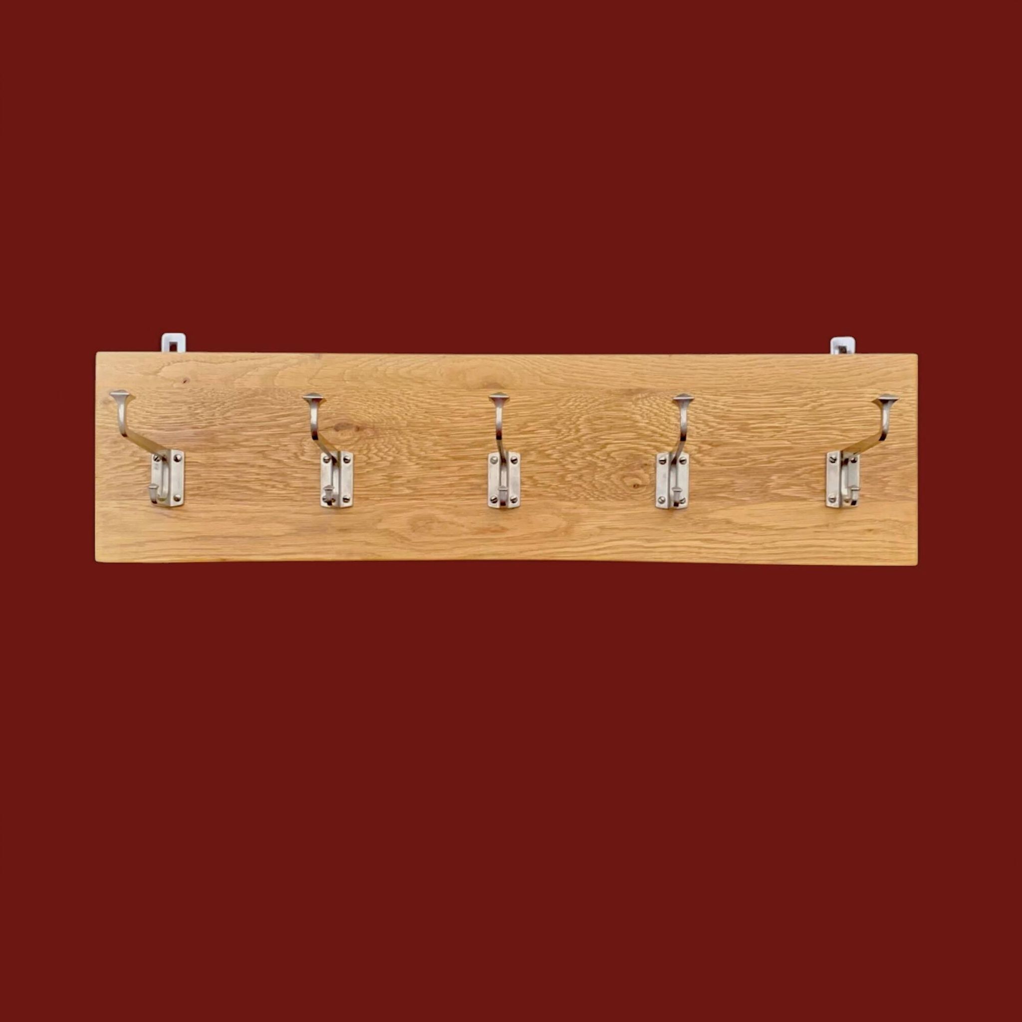 Vintage solid wood wall coat rack - 5 chrome-plated cast aluminum hooks