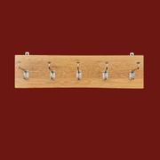 Vintage solid wood wall coat rack - 5 chrome-plated cast aluminum hooks