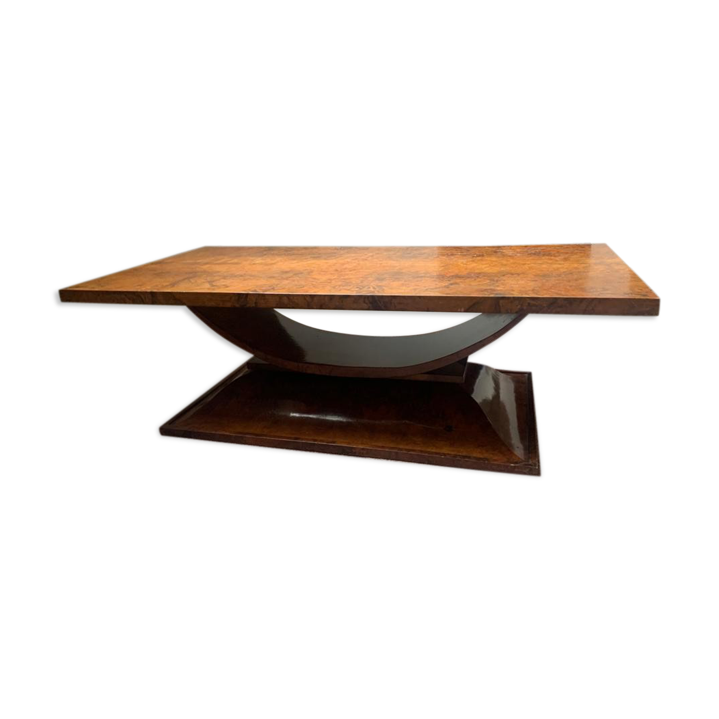Table basse en loupe d'orme plateau et piètement