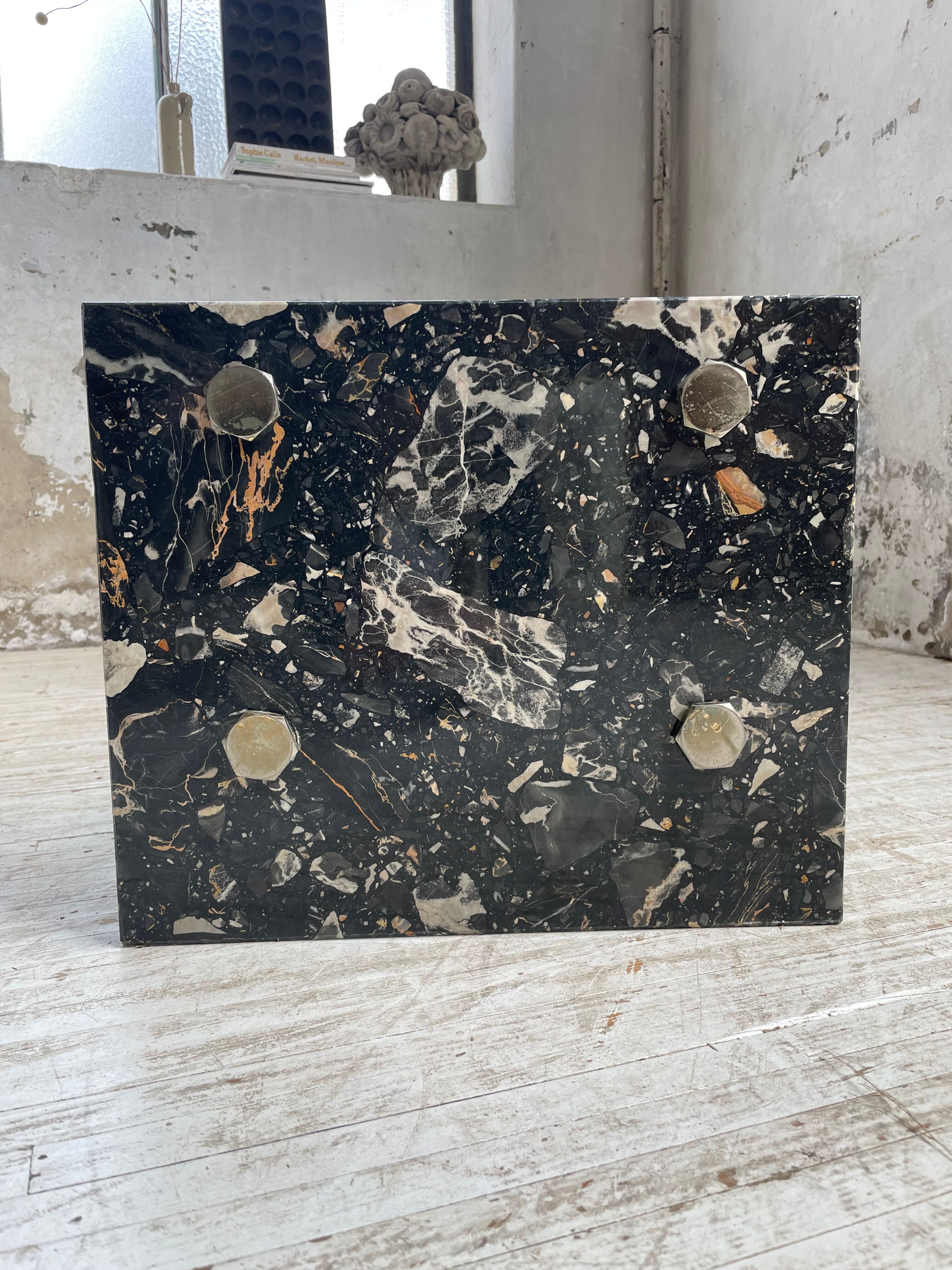 Coffee table year 80 Italian marble and glass