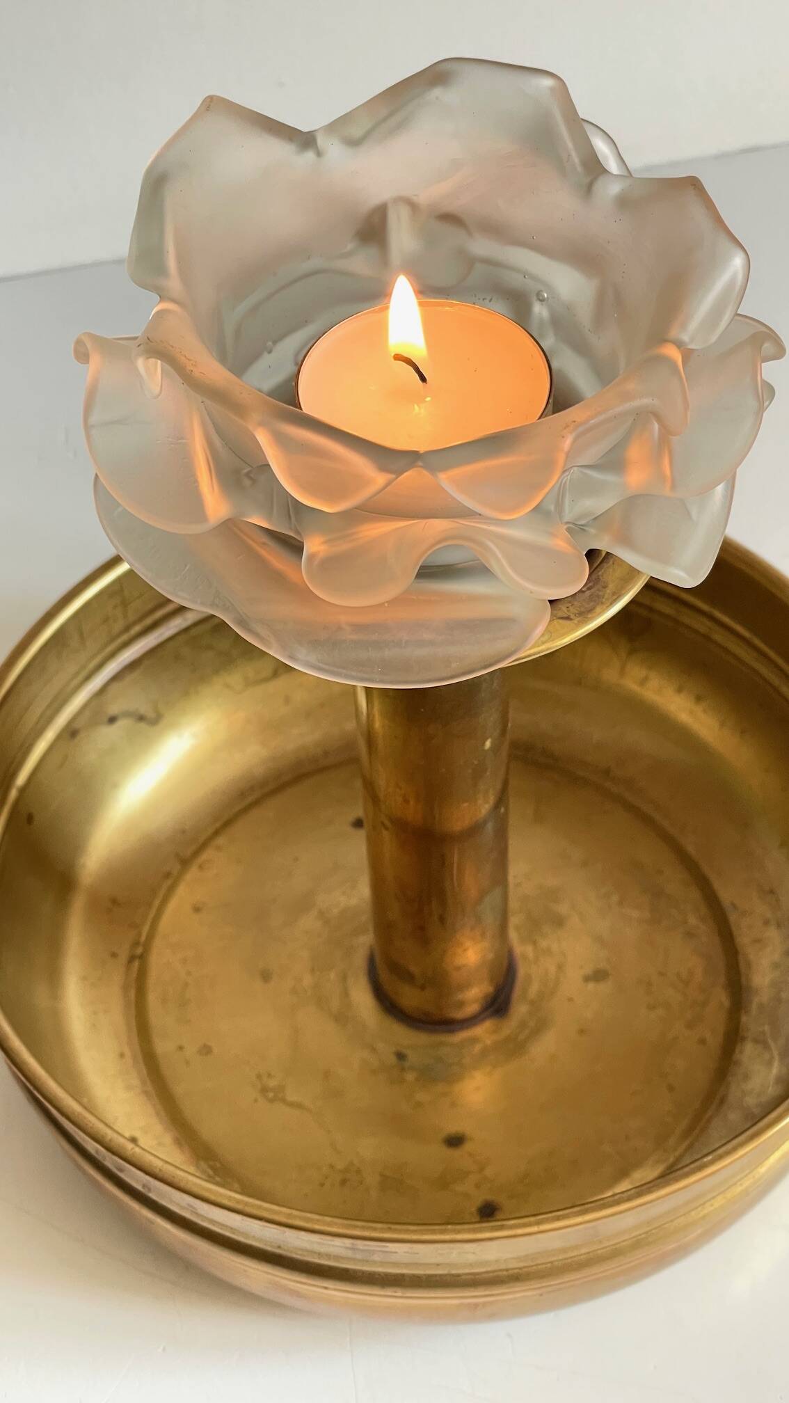 Vintage brass and glass centerpiece candle holder