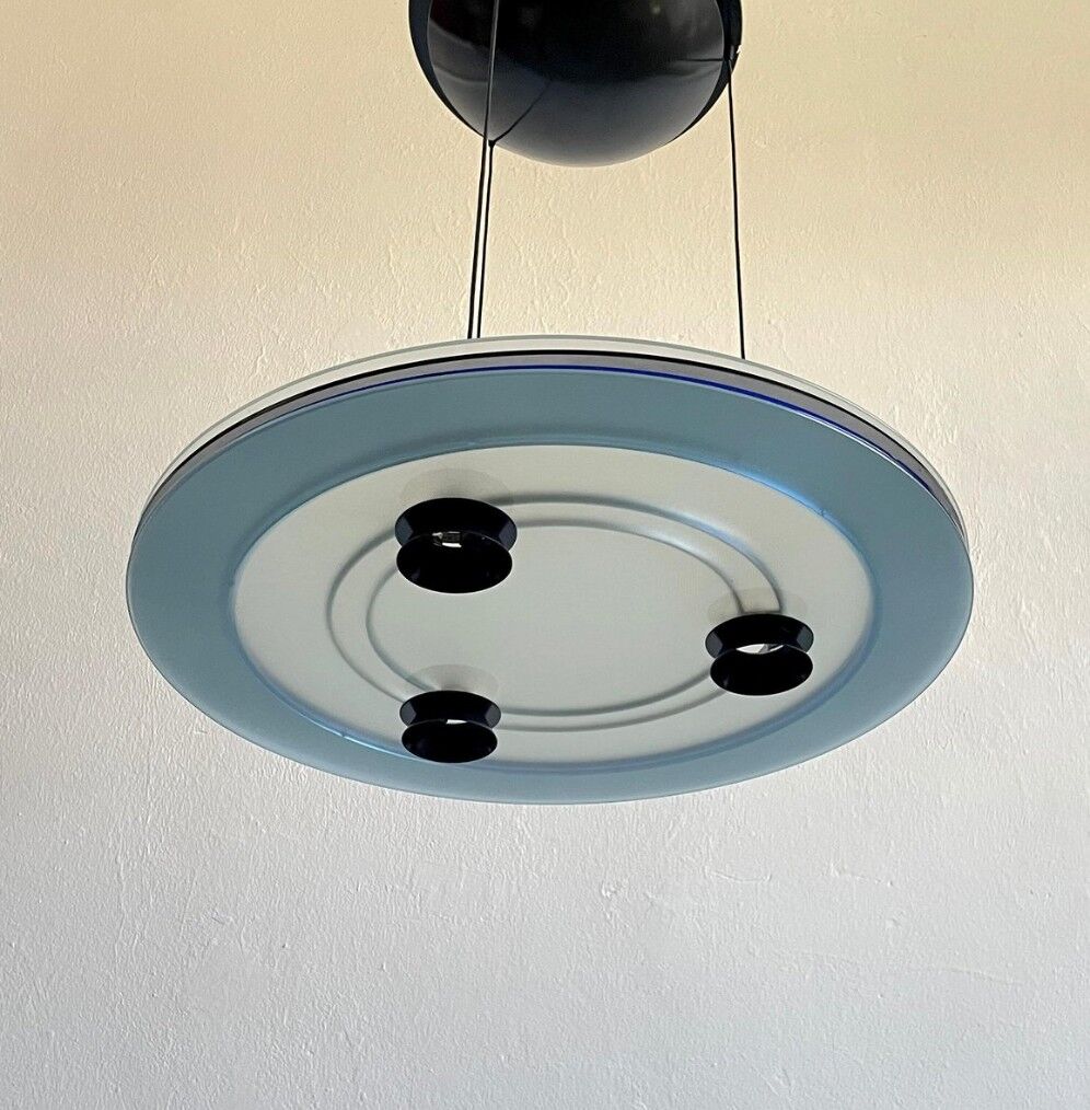 Post-modern halogen pendant light "urora" by Perry King for Arteluce, Italy, 1980