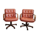 Paire de fauteuils pivotant havane vintage Italie