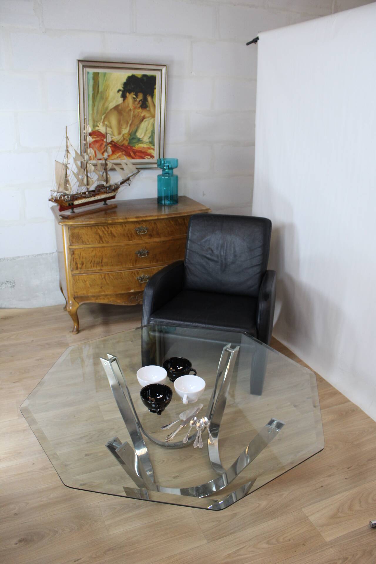 Black leather armchair 1970 Germany