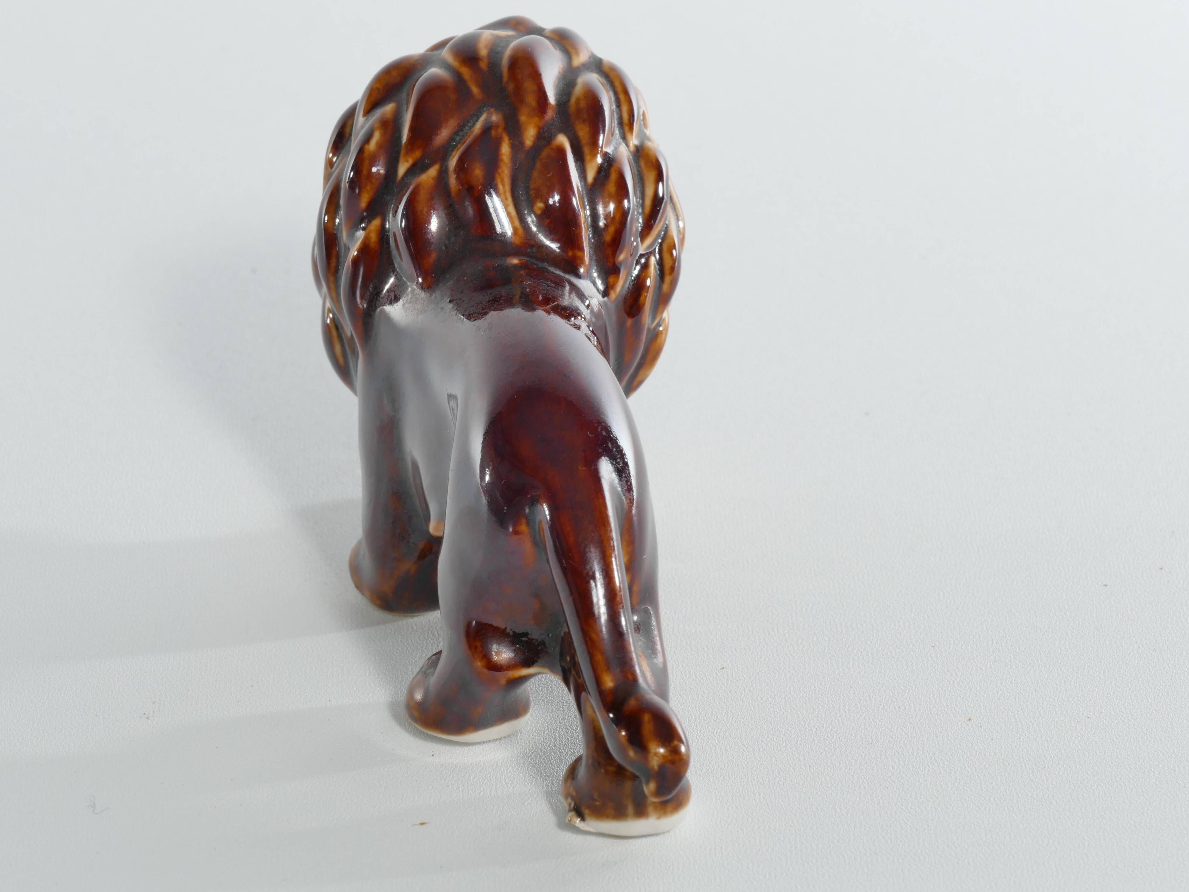 Mid-Century Modern Chinese Brown Glazed Lion Figurine