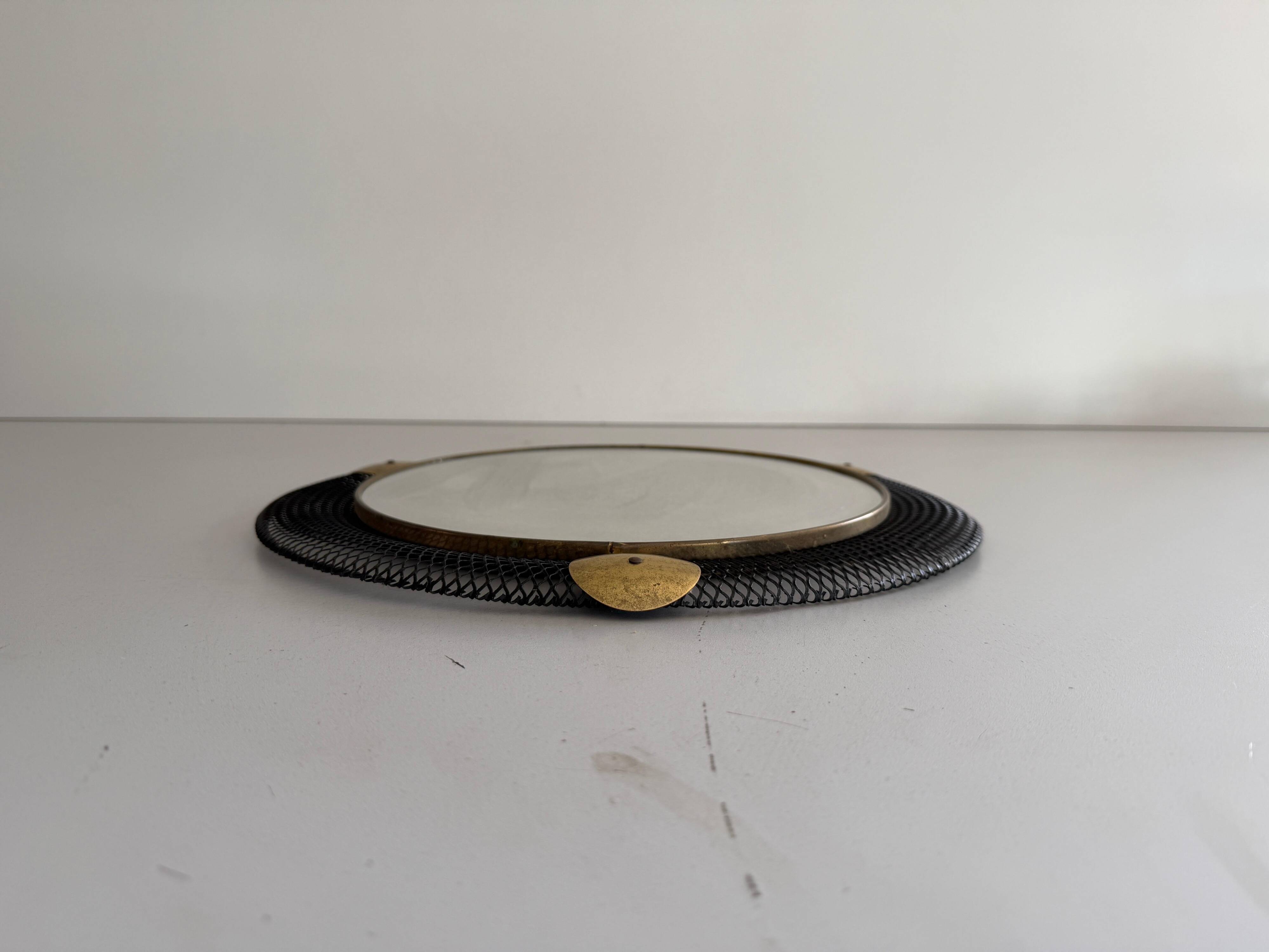 Round wall mirror in brass and black wire, 1960s, Germany