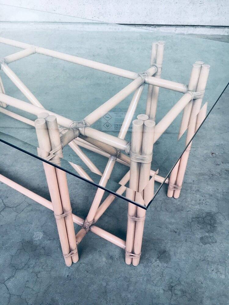 Organic Monumental Faux Bamboo Glass Top Dining Table in the style of McGuire, 1980s