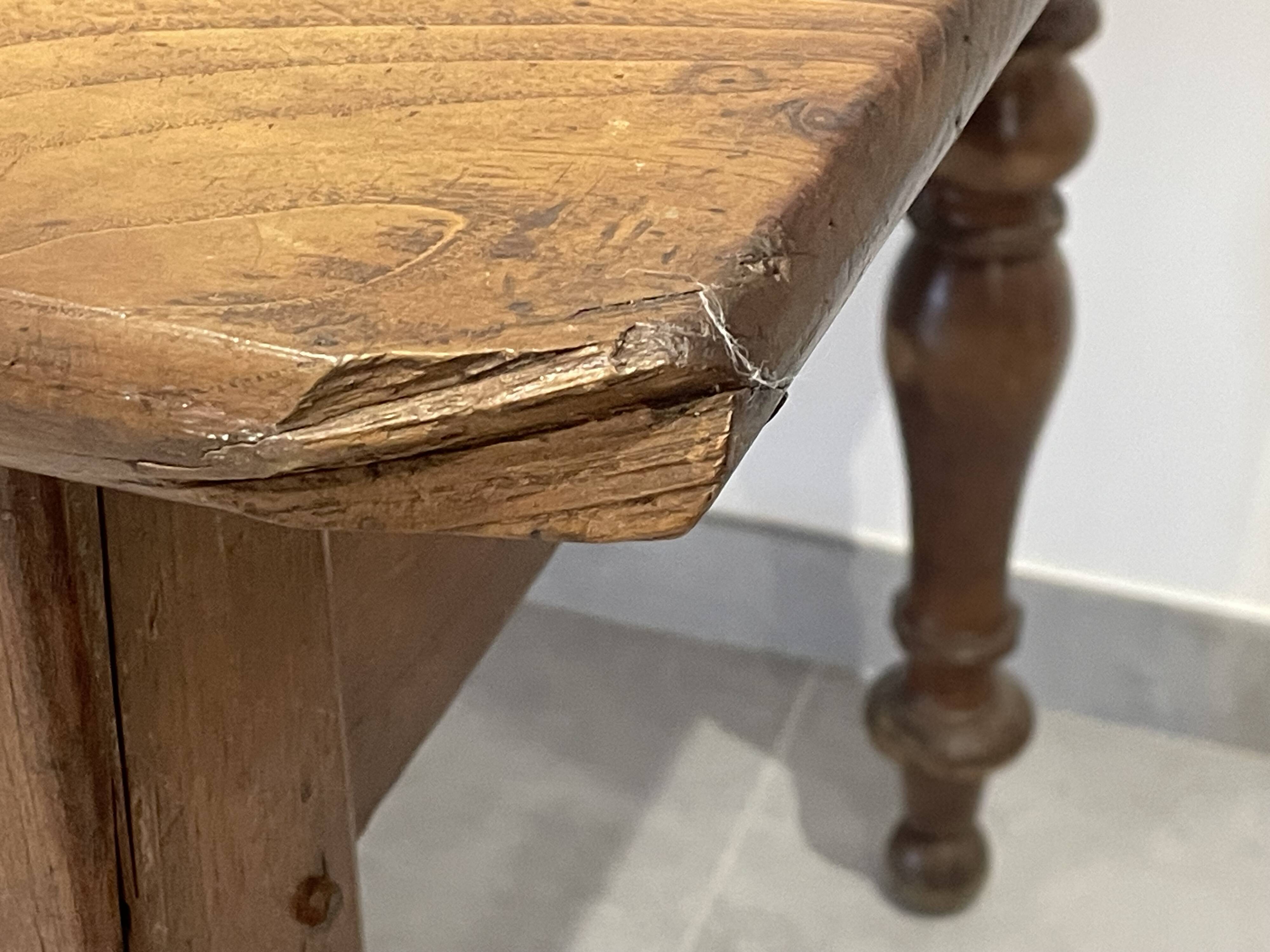 Antique natural wood farm table with 3 drawers