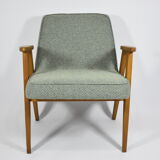 Armchair 366 by j. chierowski, green fabric, teak wood 1960
