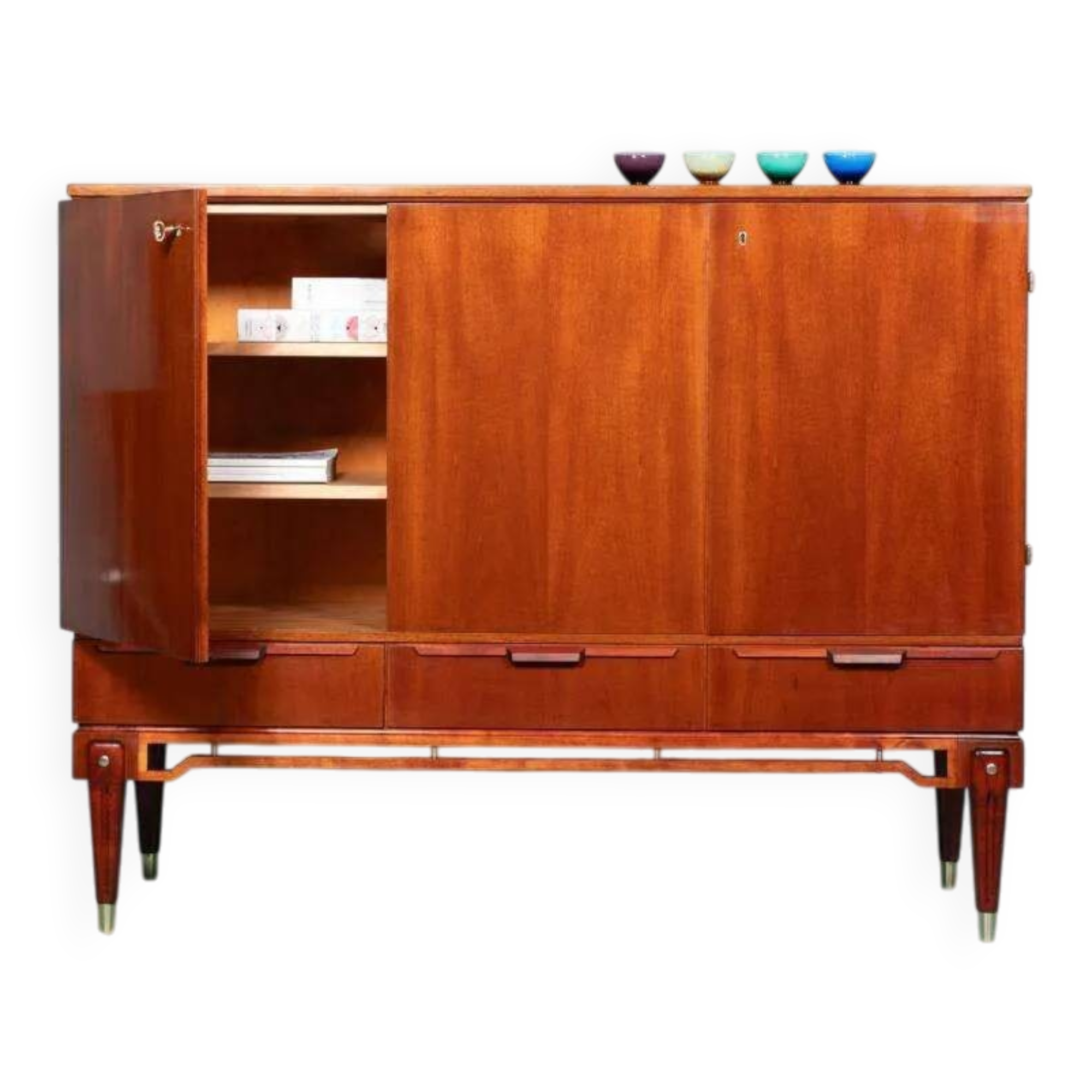 Buffet scandinave design années 50 en teck cabinet Japandi
