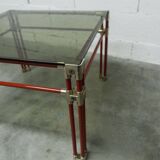 Postmodern Italian design coffee table in smoked glass with red steel structure